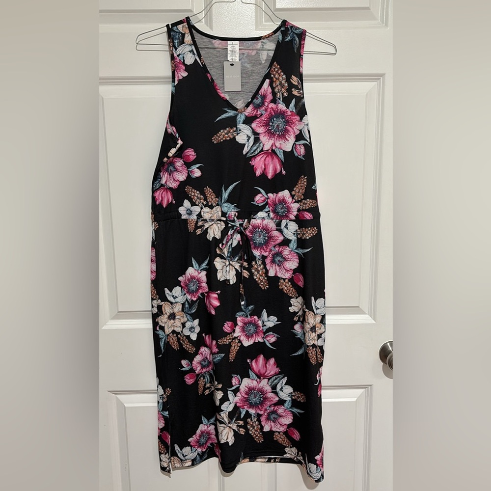 Womens West Loop Summer lightweight Floral tank dress Black Floral Size Med